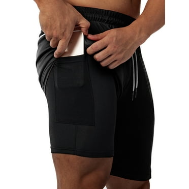 HAODIAN Mens Compression Shorts Running Training 2 in 1 Joggers Shorts with Phone Pocket 